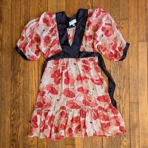 Anthropologie Moulinette Soeurs Silk Red Floral Babydoll Dress
